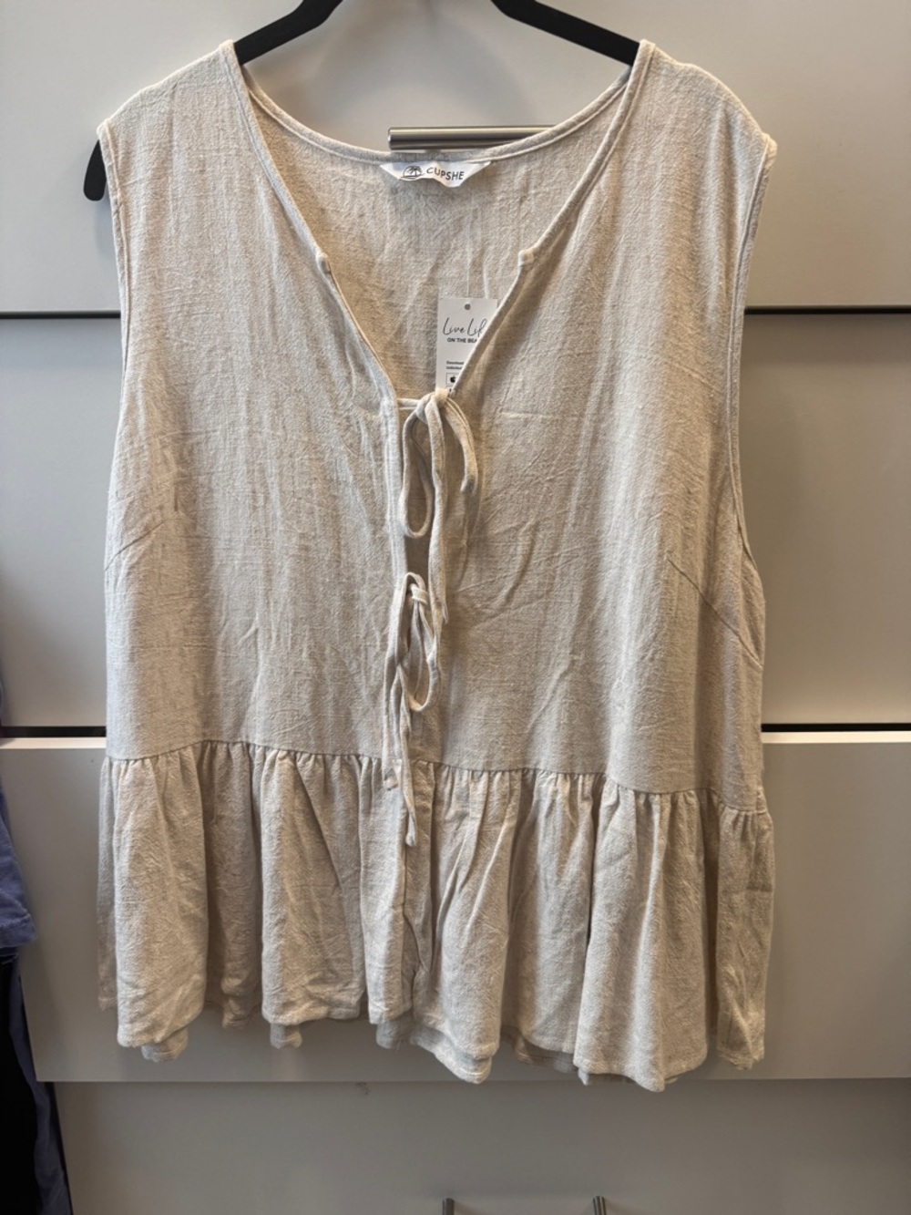 Cupshe Cream Tie-Front Peplum Tunic